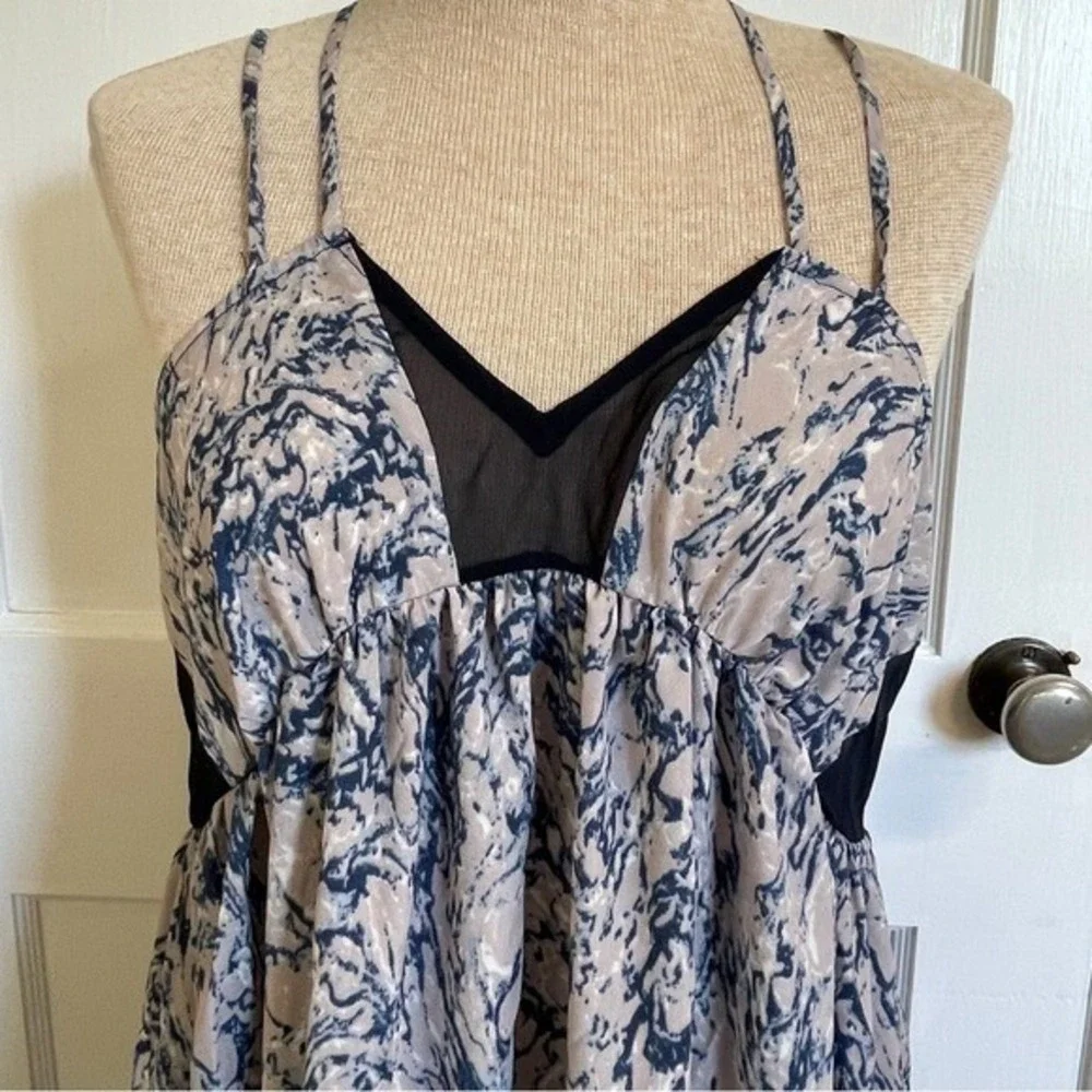 Plastic Island NWT Maxi Dress Marble Print Black Mesh Detail Size‎ Large